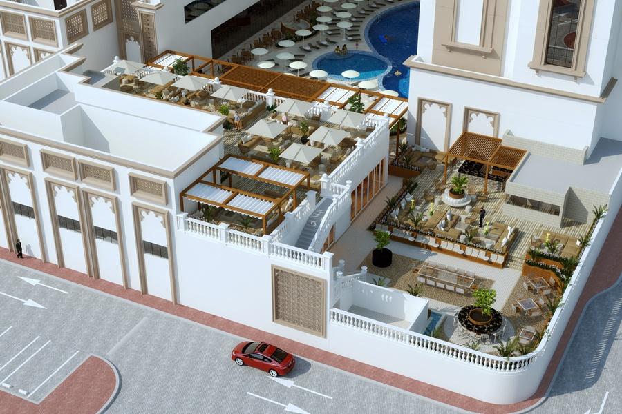 Al Jaddaf Rotana Suite Hotel Dubai Exterior photo 3D rendering of a restaurant